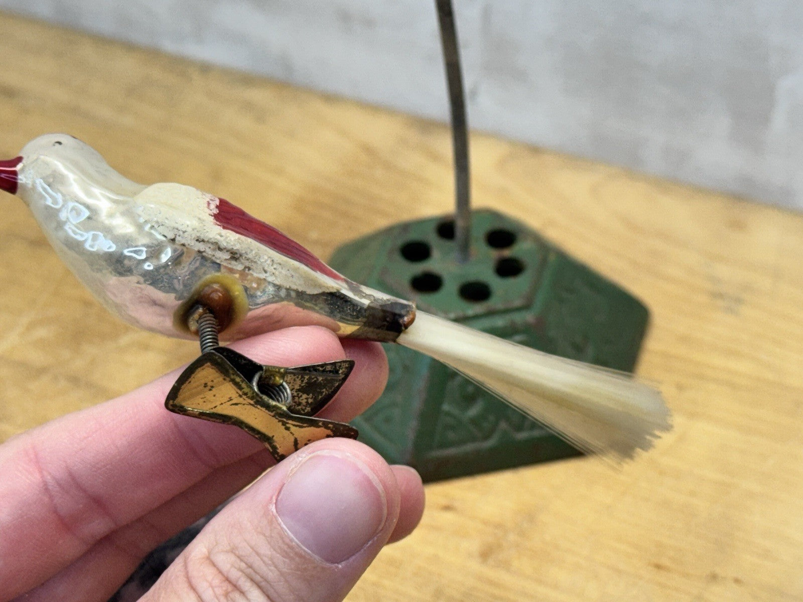 Antique Glass Clip On Bird Ornament  #1490