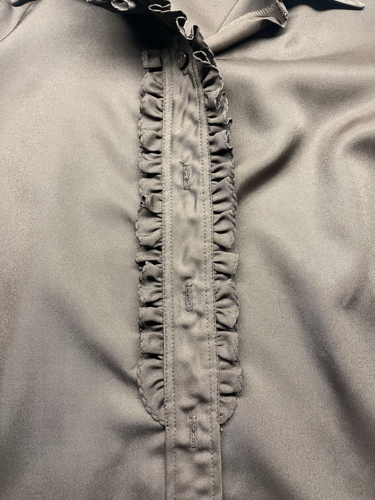 1960s, 70s Women’s L Sleeve Brown Nylon Ruffled Top