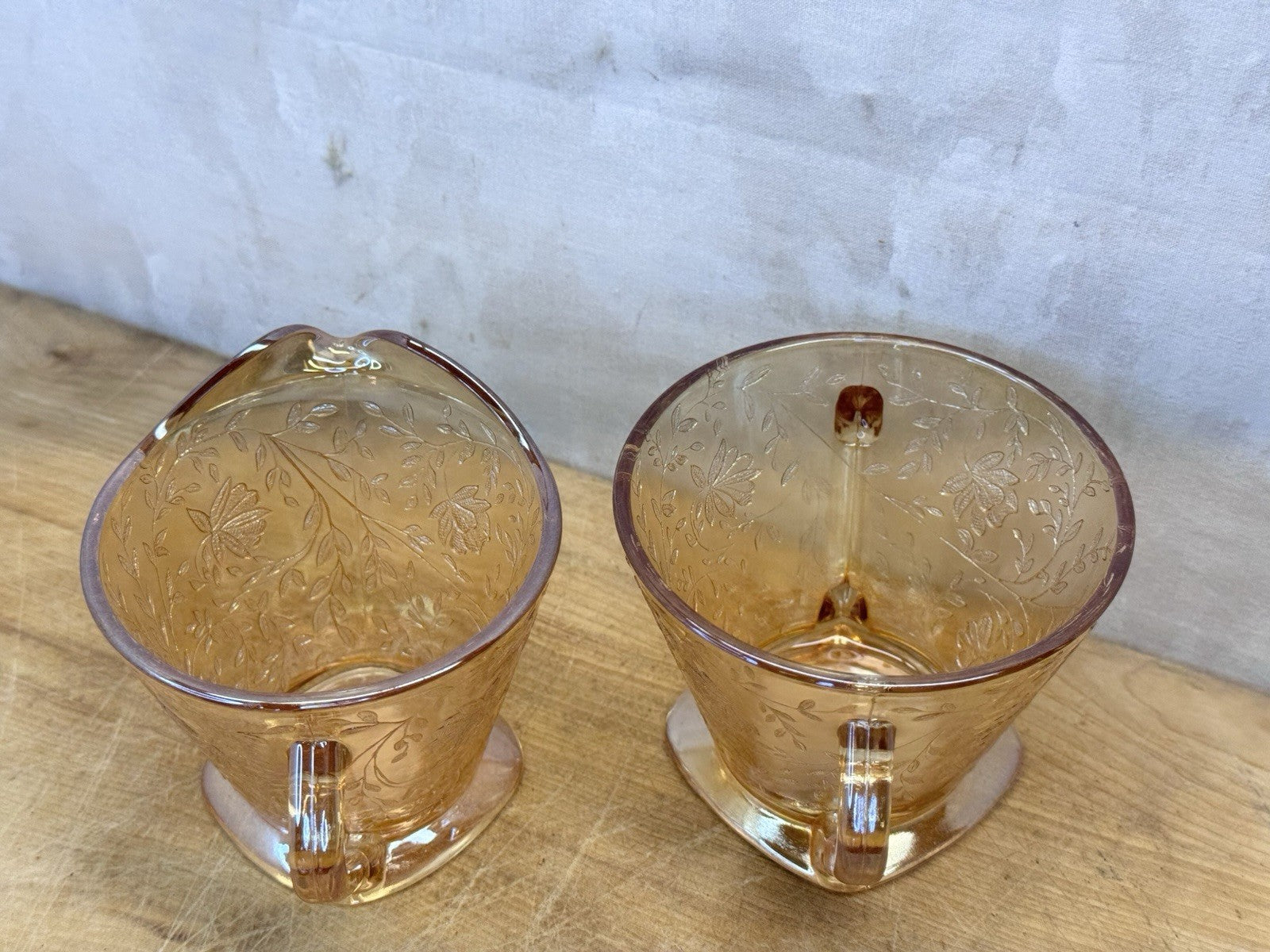 Vtg Jeanette Glass Floragold Louisa Creamer & Sugar Bowl With Lid #1447
