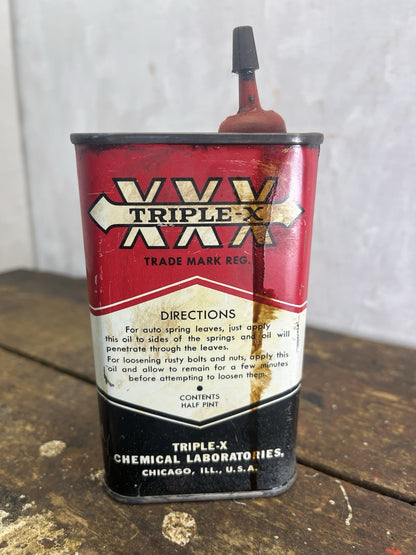 Vintage Triple-X Graphite Penetrating Oil  Tin with Spout Made USA Chicago Empty
