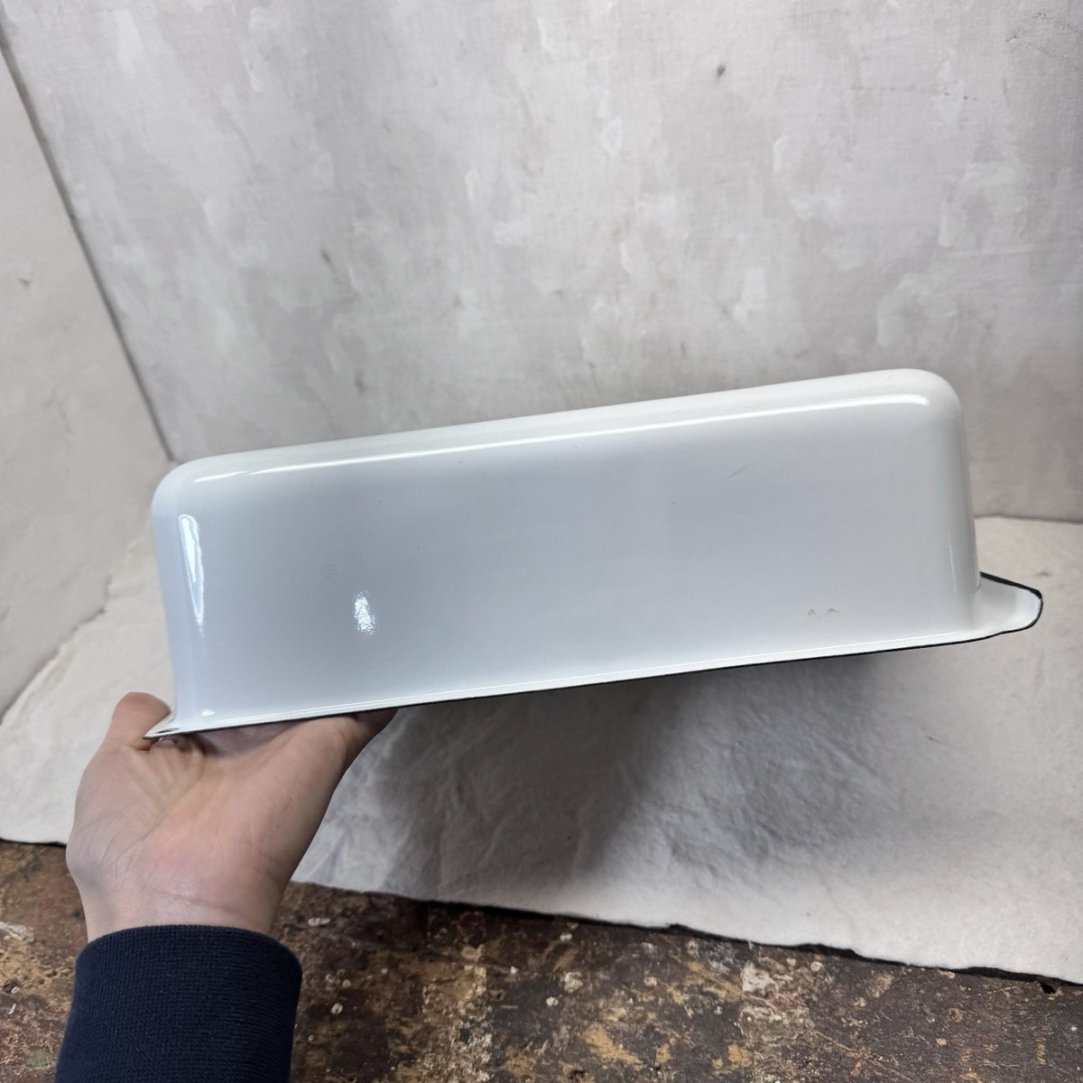 Black And White Enamelware Container Tray Storage Vintage