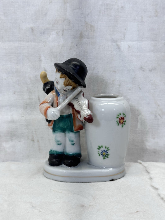 Small Planter Boy Figurine Violin Occupied Japan