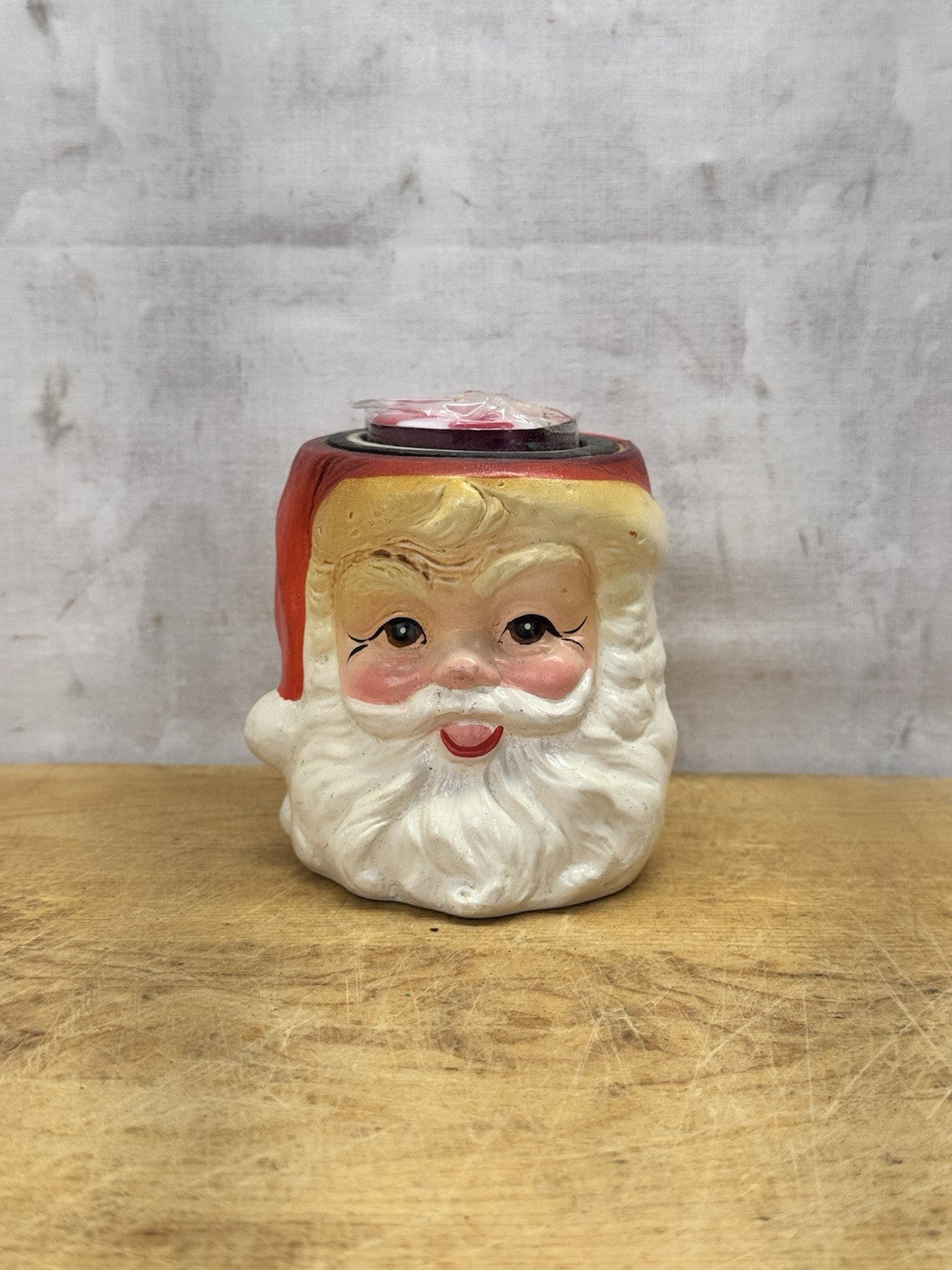 Santa Claus Head Candle Holder Inarco Japan NOS #1326