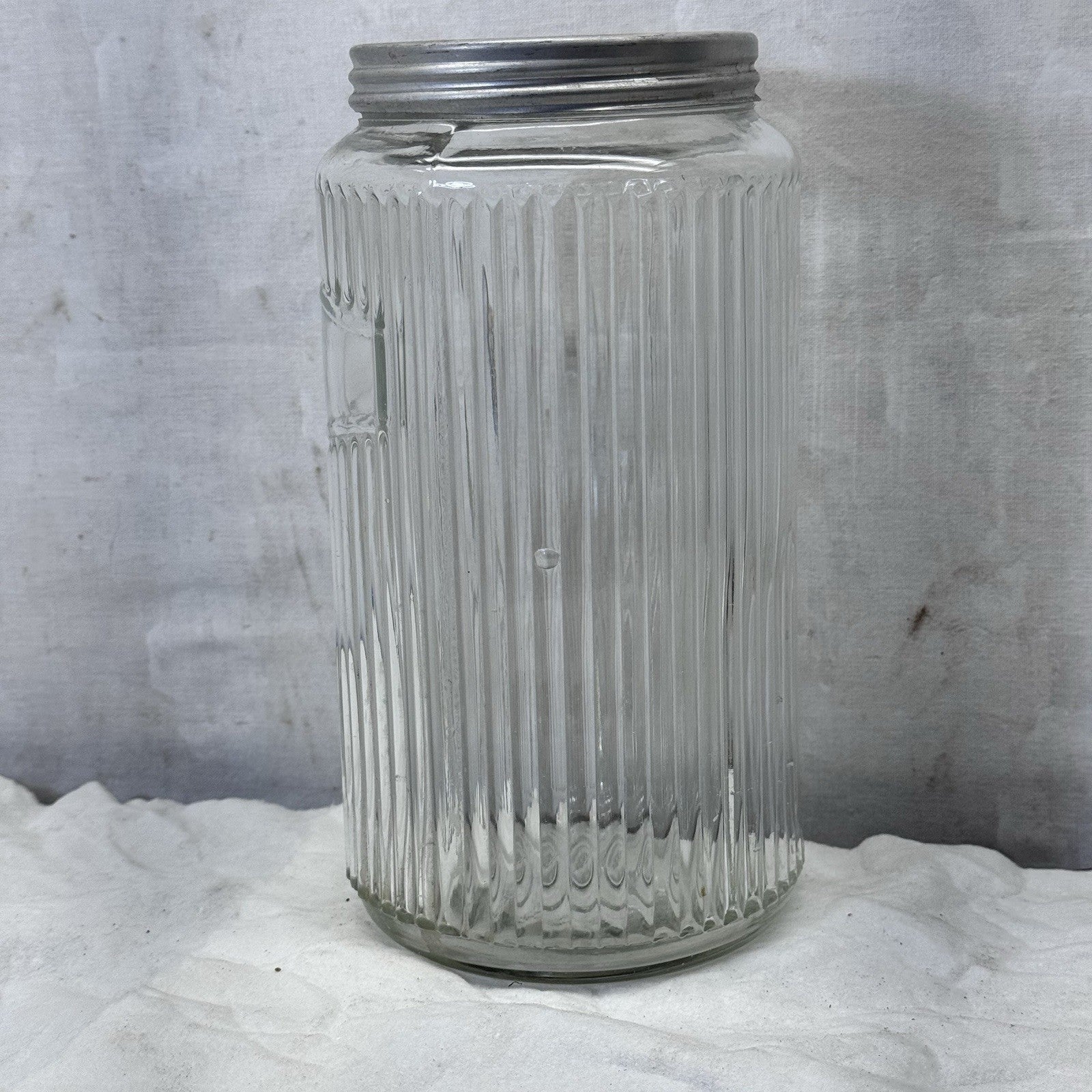 Hoosier Ribbed Clear Jar Tall Vintage Glass