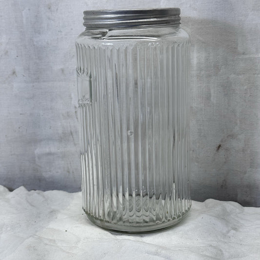 Hoosier Ribbed Clear Jar Tall Vintage Glass