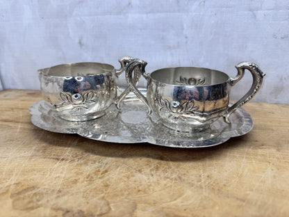 Silver Plated Cream And Sugar Set With Tray Antique #1261