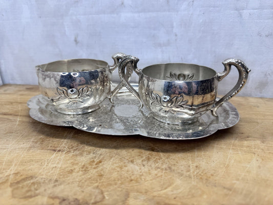 Silver Plated Cream And Sugar Set With Tray Antique #1261