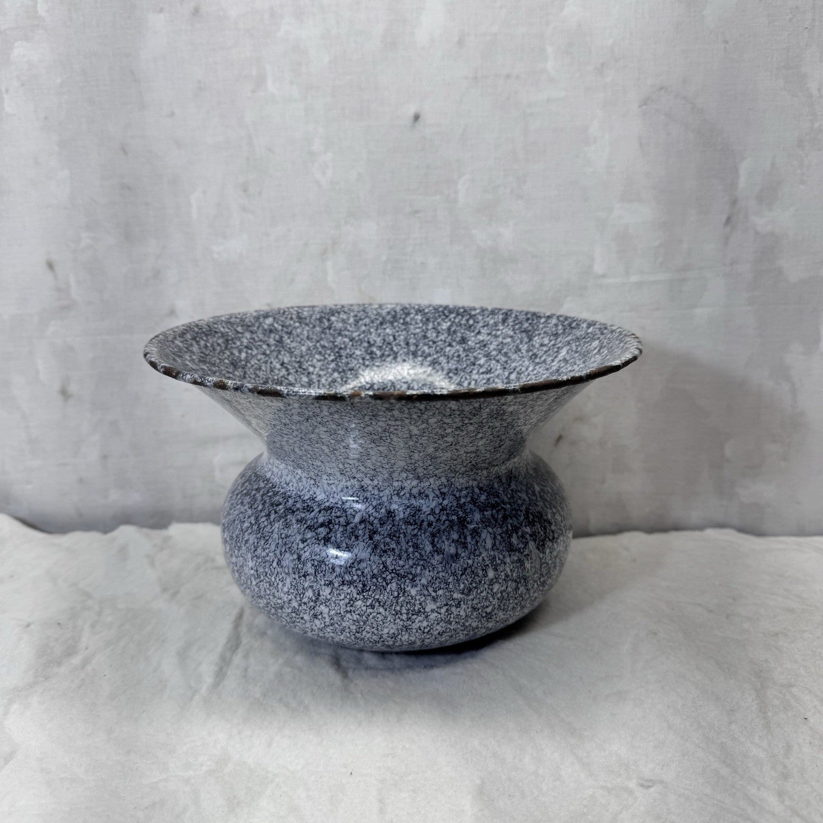 Grey White Enamel Spittoon Vintage