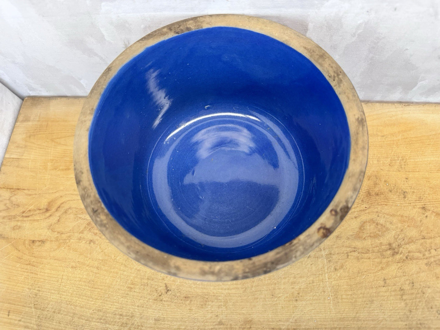 Blue Stoneware Bowl Vtg #S-1701