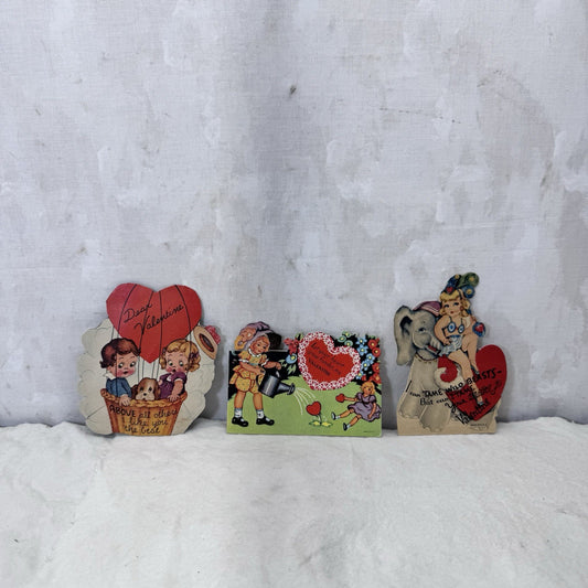 Three Vintage Paper Valentines Day Cards 