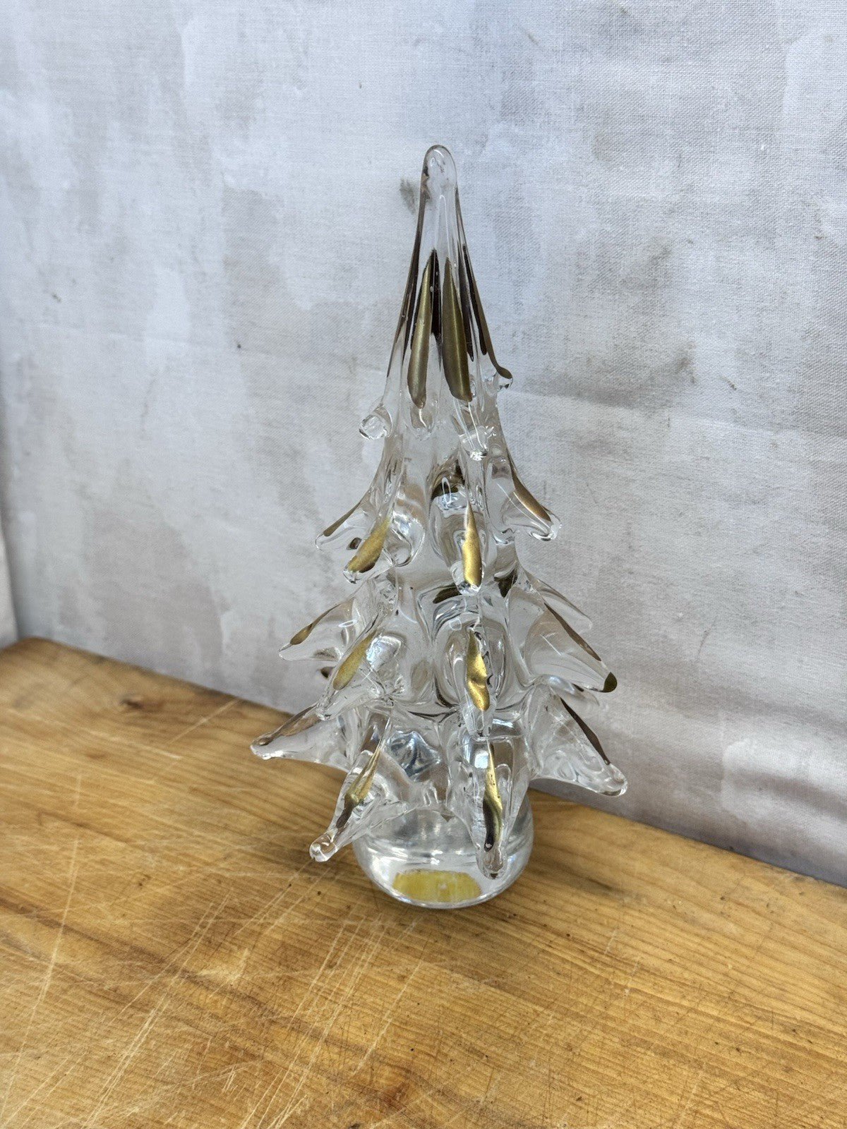 Murano Crystal Glass Christmas Tree Gold Tips Vtg #1318