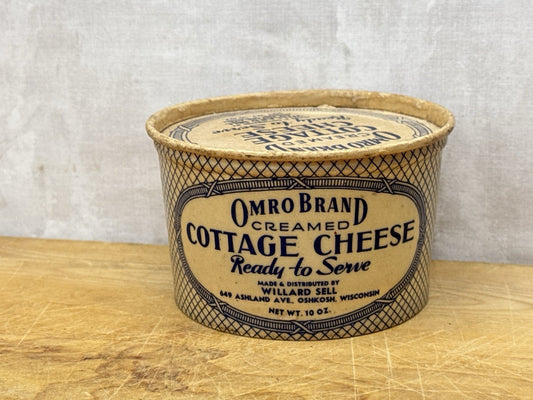 Omro Brand Cottage Cheese Container Oshkosh Wisconsin Vintage #1167