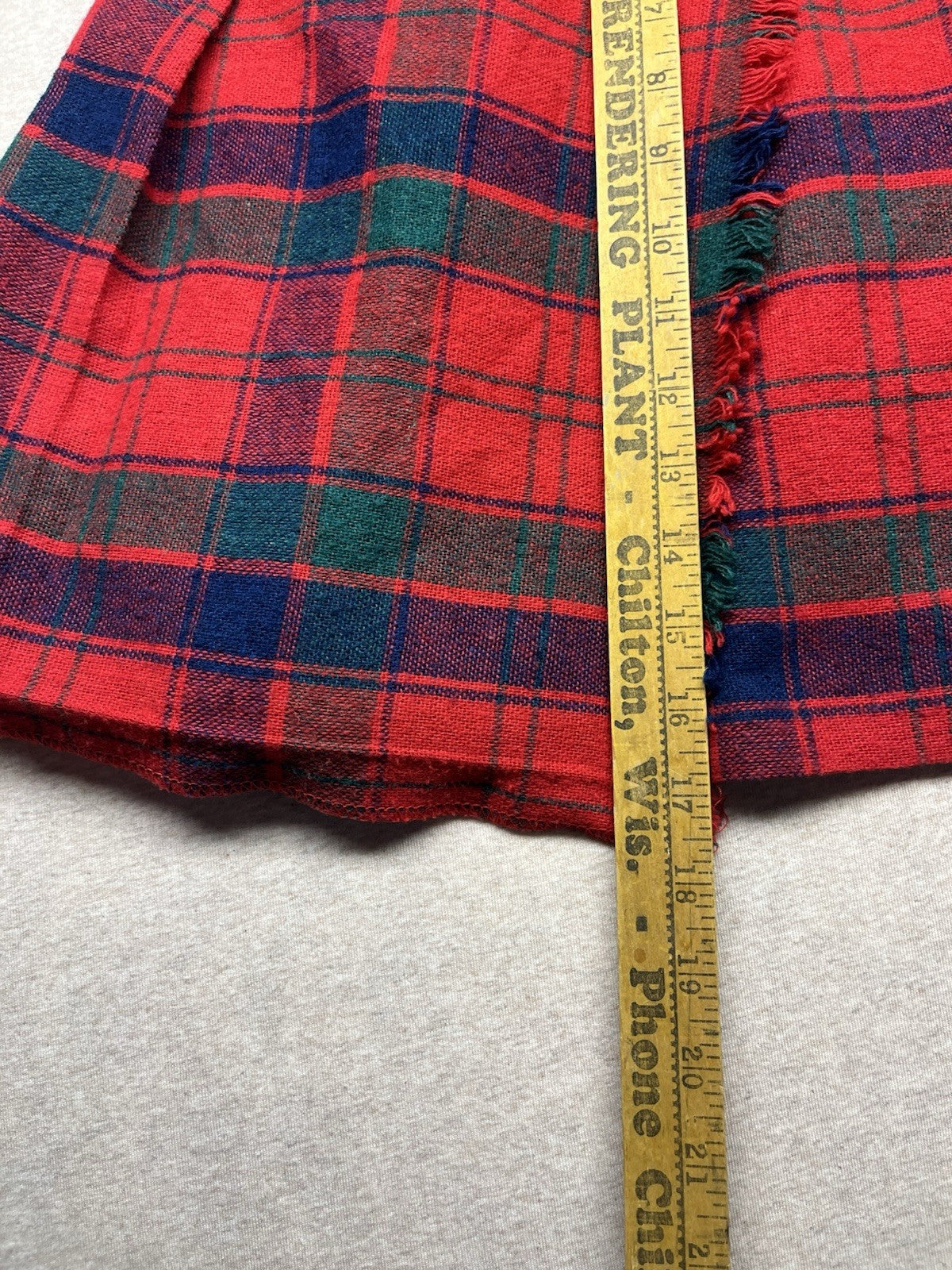 1960-70s Red Pleated  Plaid Wool Skirt
