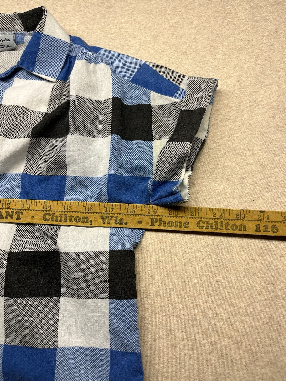 1980s Women’s Blue & Blk Checked Cotton S Sleeve Top