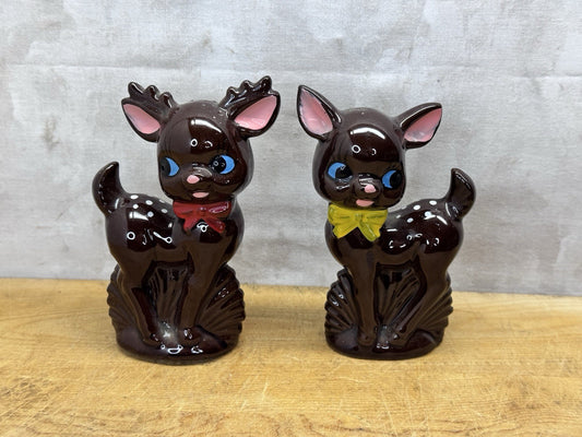 Pair Of Ceramic Reindeer Shakers Vtg #1280