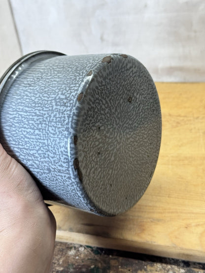 Grey Swirl Splatter Enamelware Mini Bucket Vintage #S-1866