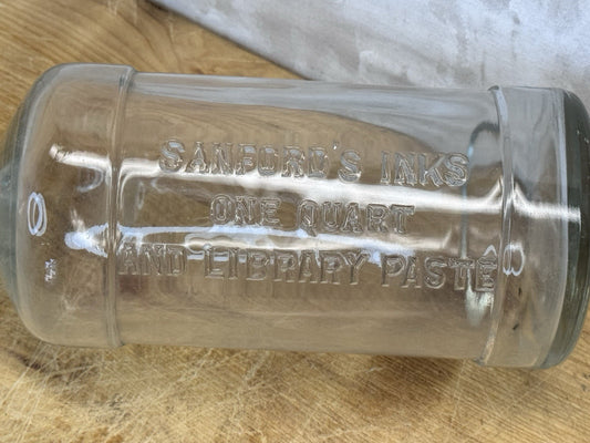 Sanford’s Inks And Library Paste Embossed One Quart Antique Bottle #1452