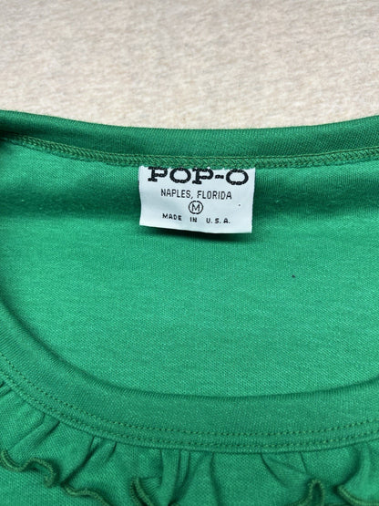 1970s Women’s Green Knit Ruffled S Sleeve Top