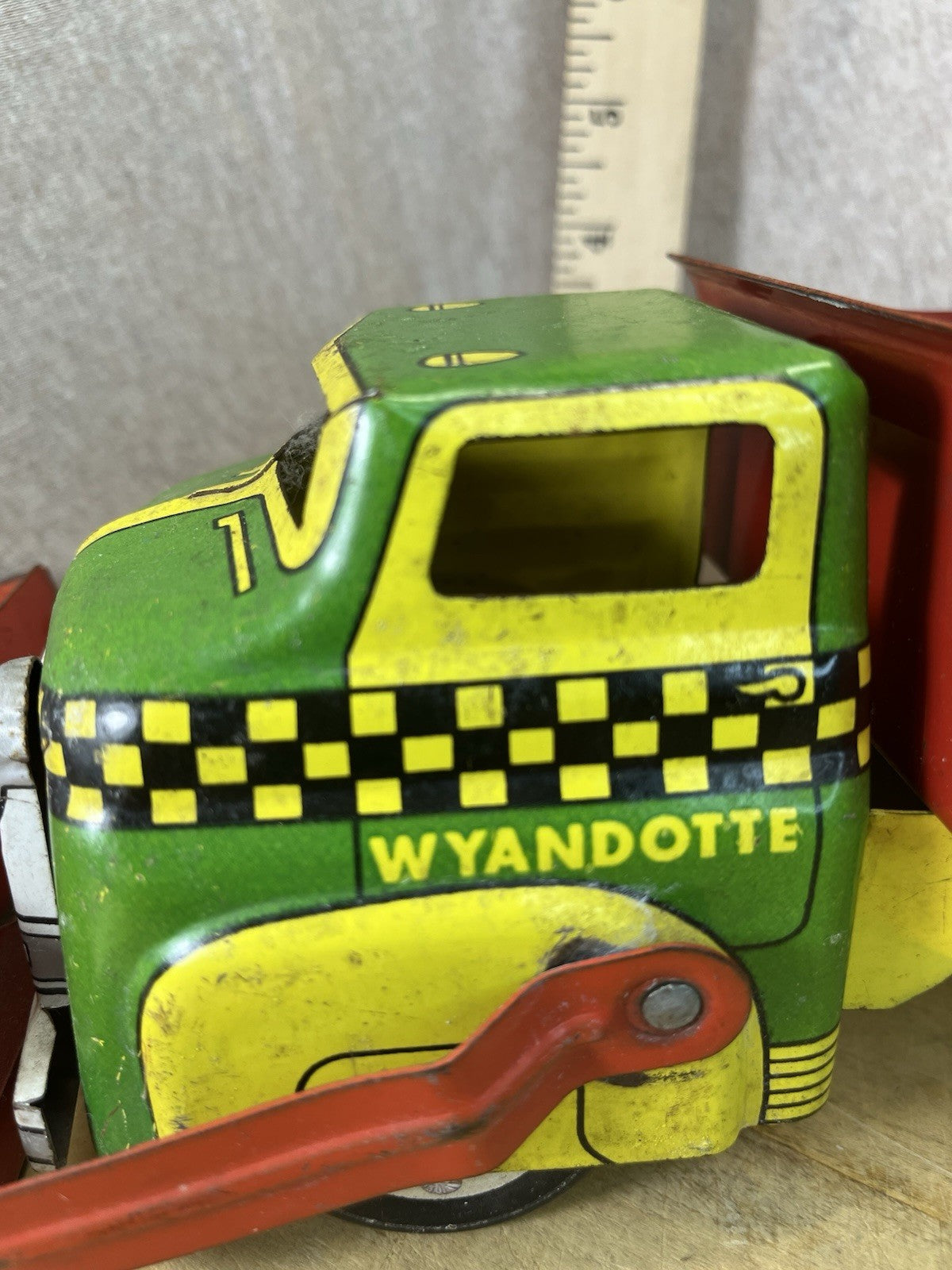 Wyandotte Tin Litho Toy Dump Truck W/ Plow