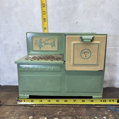 Child’s Metal Green Toy Electric Stove Vintage 
