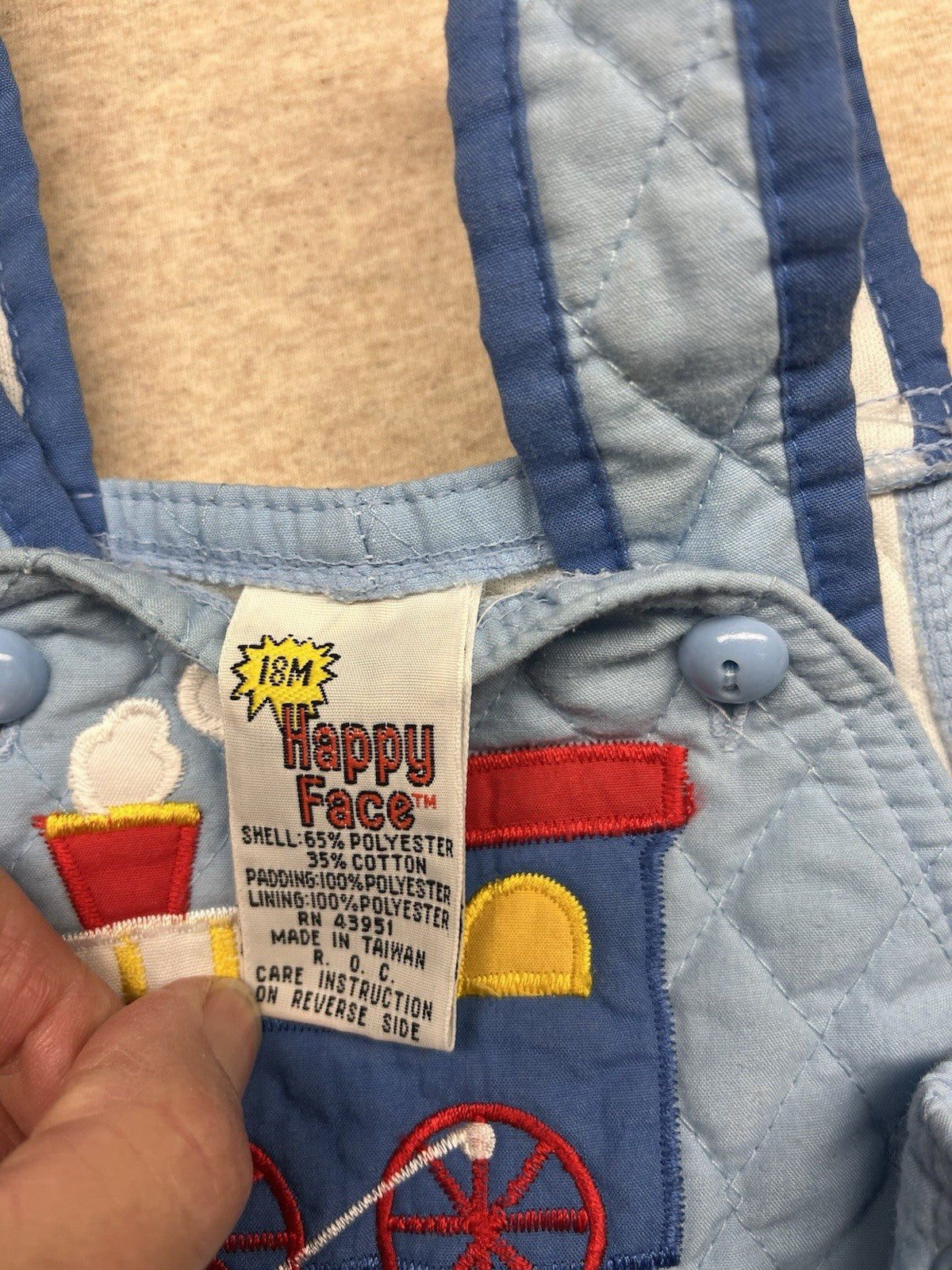 Kids Quilted Bib Overalls Train Size 18m