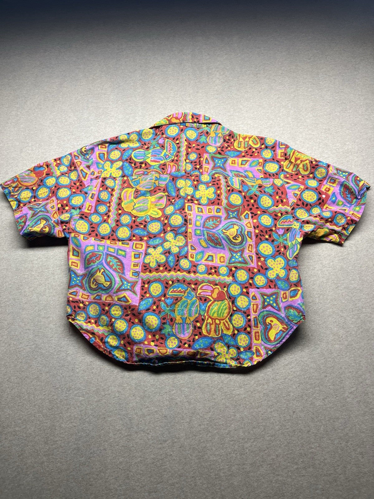 1980s Women’s Flower Print Crop Top S Sleeve Cotton Shirt