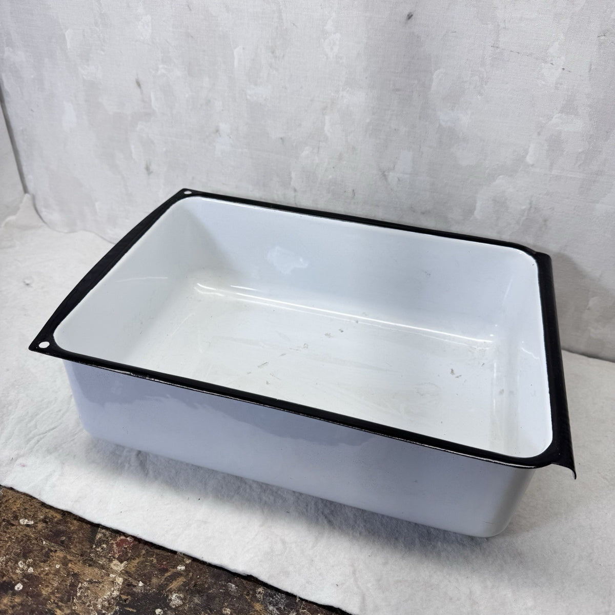 Black And White Enamelware Container Tray Storage Vintage