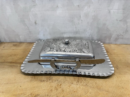 Cromwell Butter Dish Vtg Hand Wrought Aluminum  #S-1506
