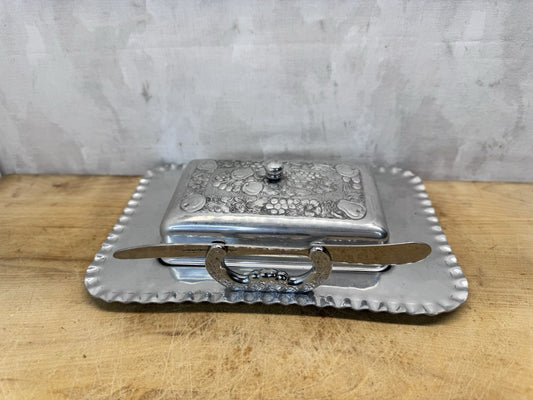 Cromwell Butter Dish Vtg Hand Wrought Aluminum  #S-1506