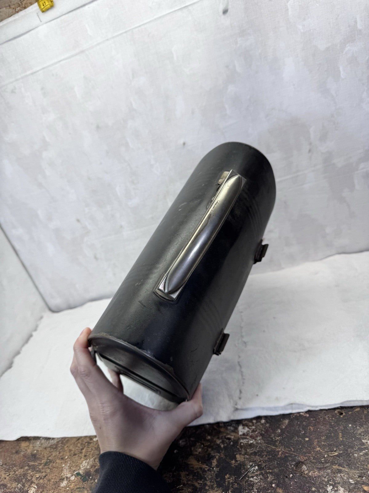 Tin Work Lunch Box Black Vintage Dome Top