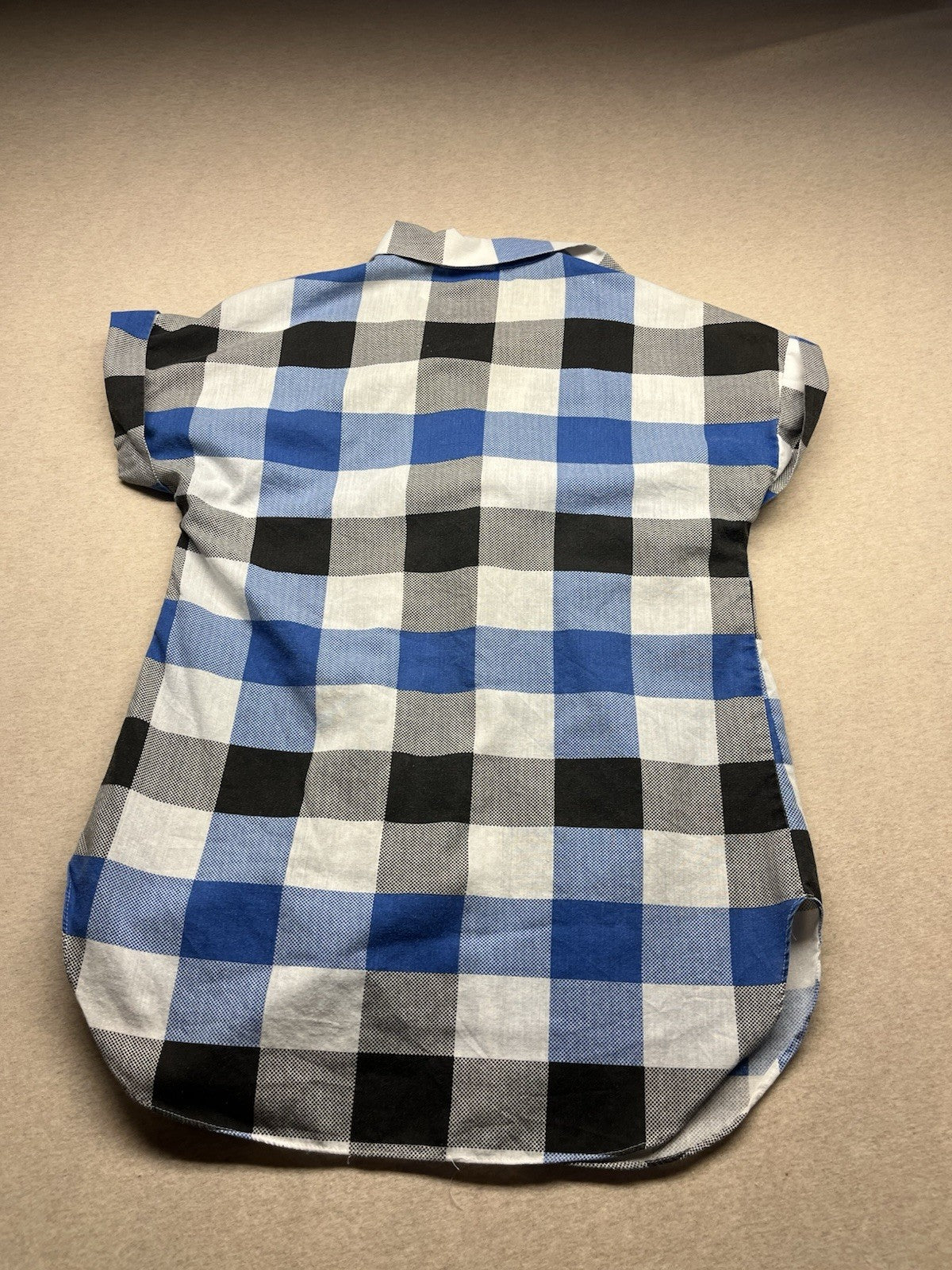 1980s Women’s Blue & Blk Checked Cotton S Sleeve Top