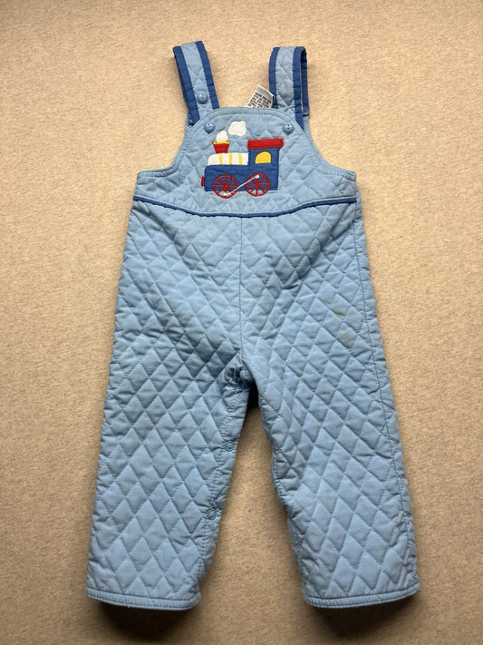 Kids Quilted Bib Overalls Train Size 18m