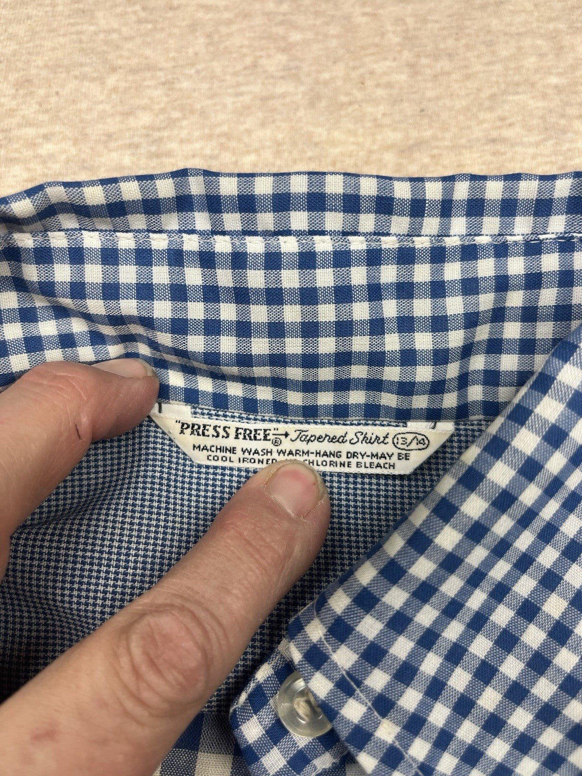 1960s, 70s Women’s Blue Checked L Sleeve Cotton Top