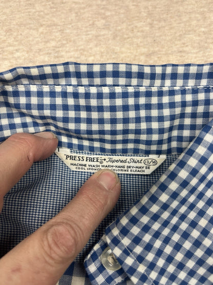 1960s, 70s Women’s Blue Checked L Sleeve Cotton Top