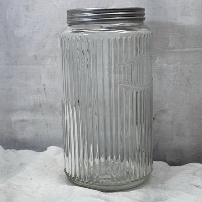 Hoosier Ribbed Clear Jar Tall Vintage Glass