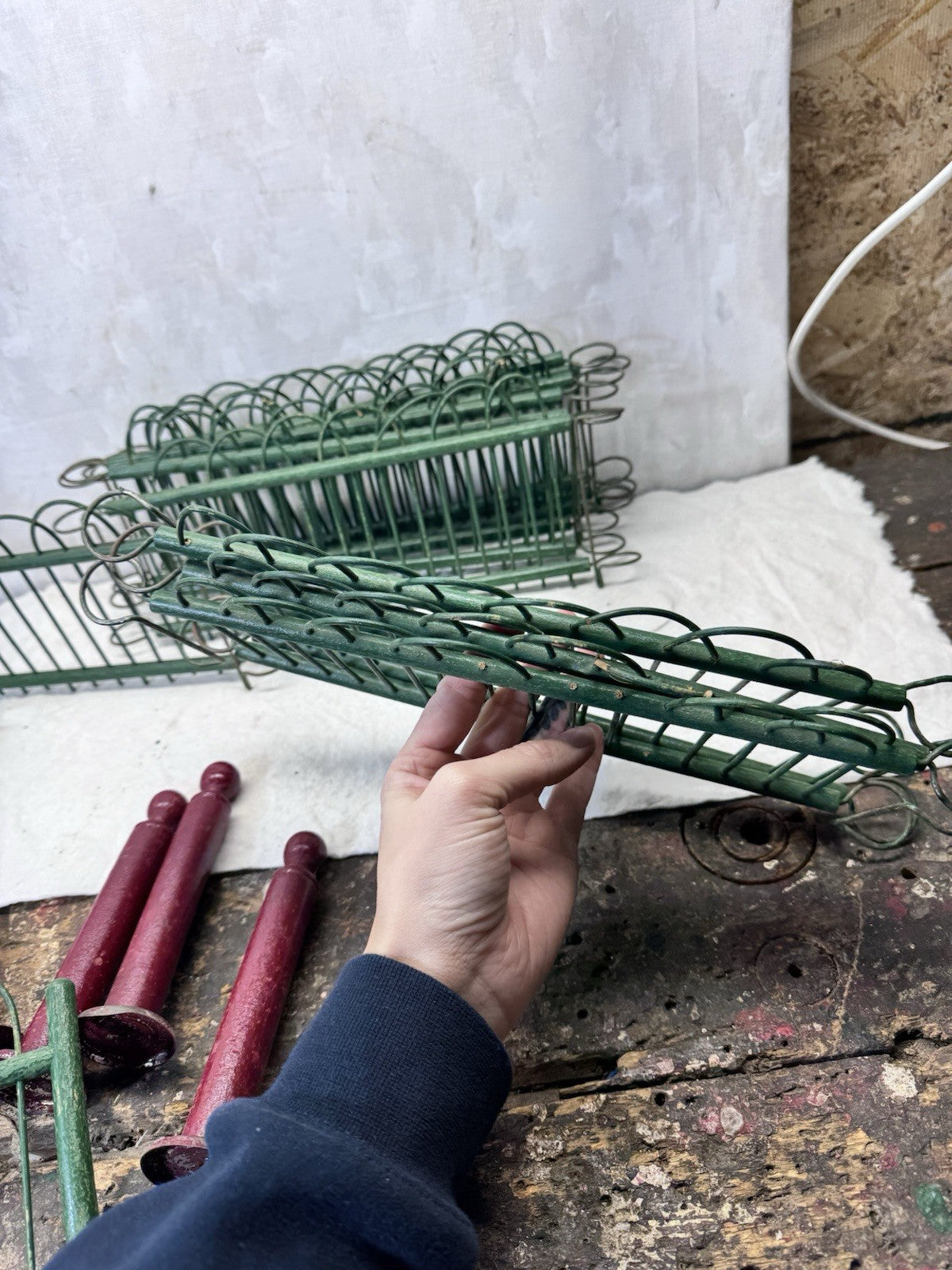 Vintage Christmas Holiday Miniature Feather tree Fence Set Vintage