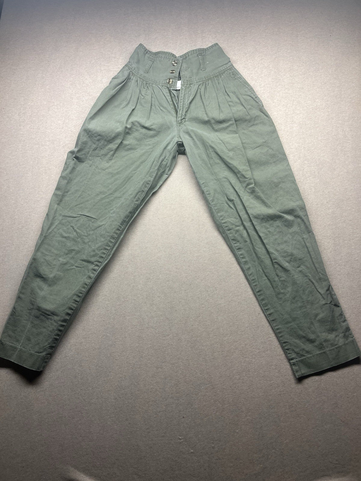 1980s Womens High Waisted Green Cotton Pants