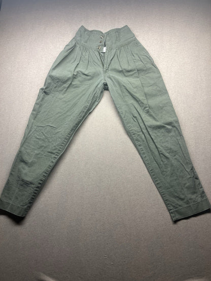 1980s Womens High Waisted Green Cotton Pants