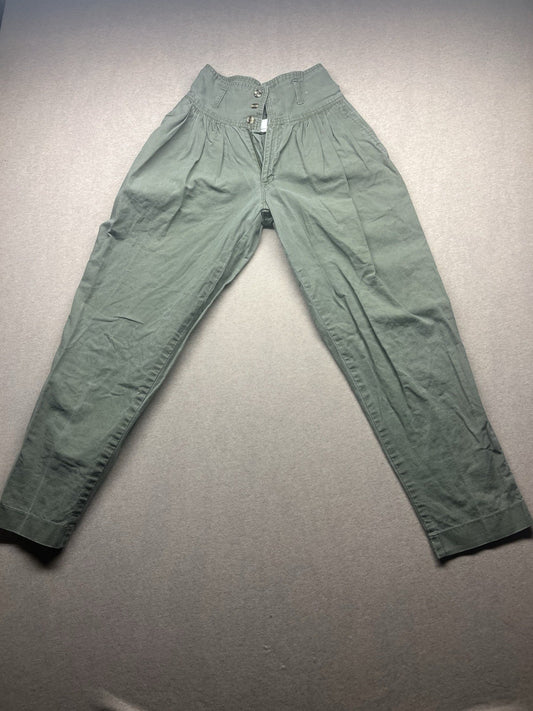 1980s Womens High Waisted Green Cotton Pants
