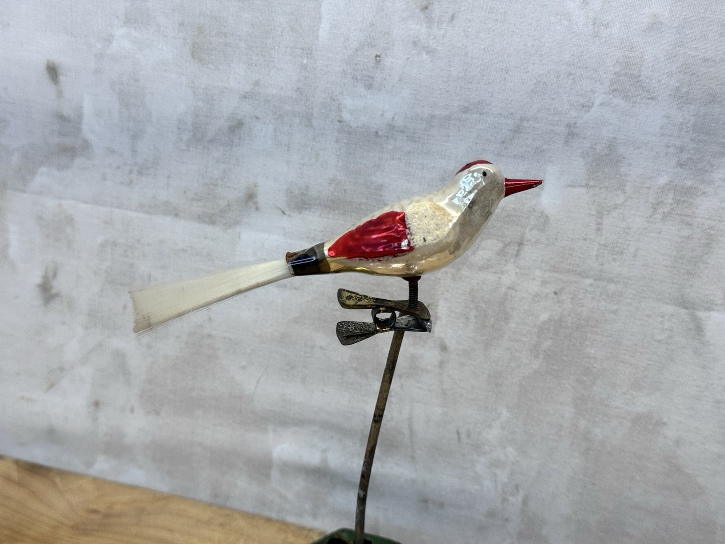 Antique Glass Clip On Bird Ornament  #1490