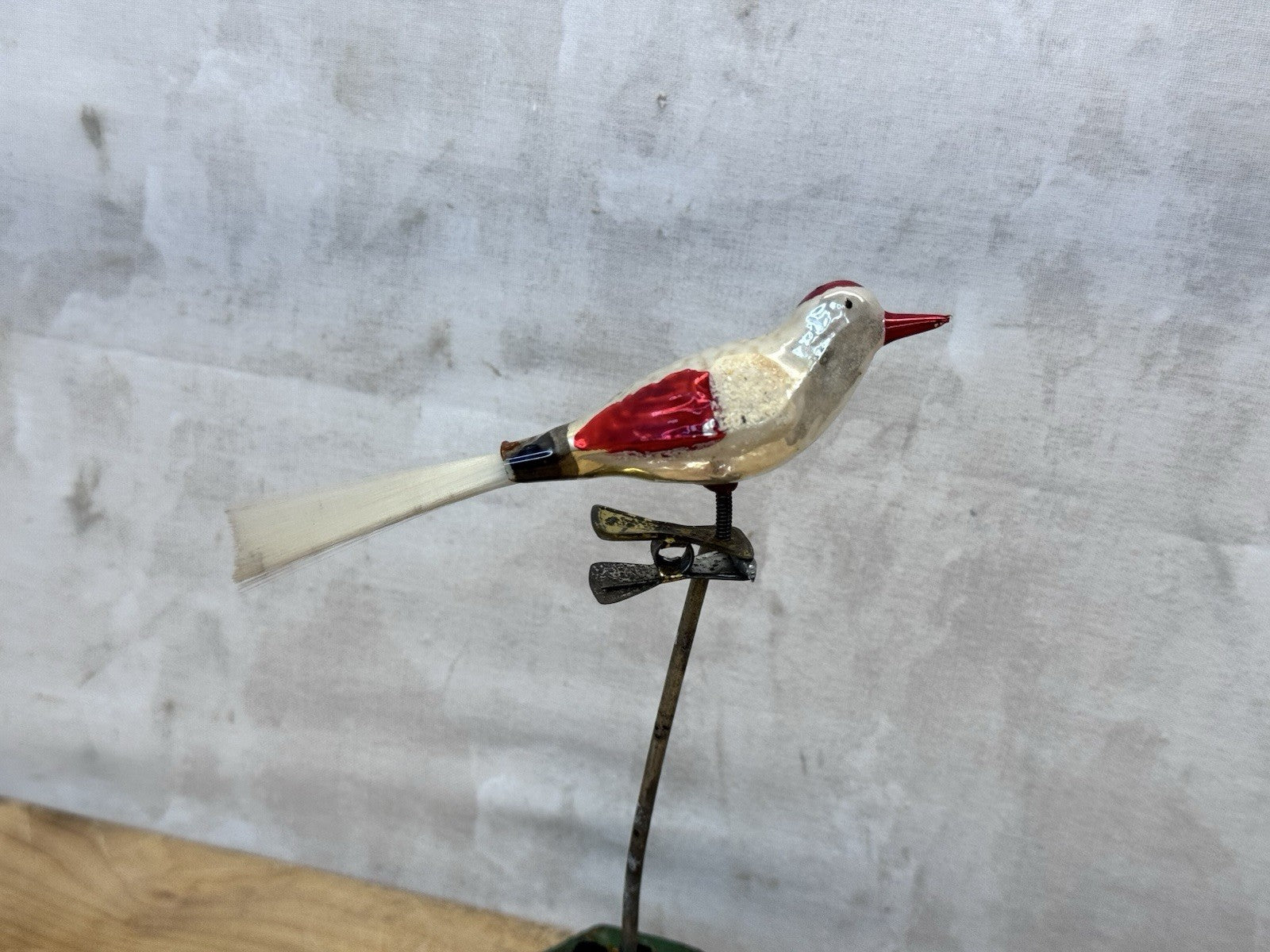 Antique Glass Clip On Bird Ornament  #1490