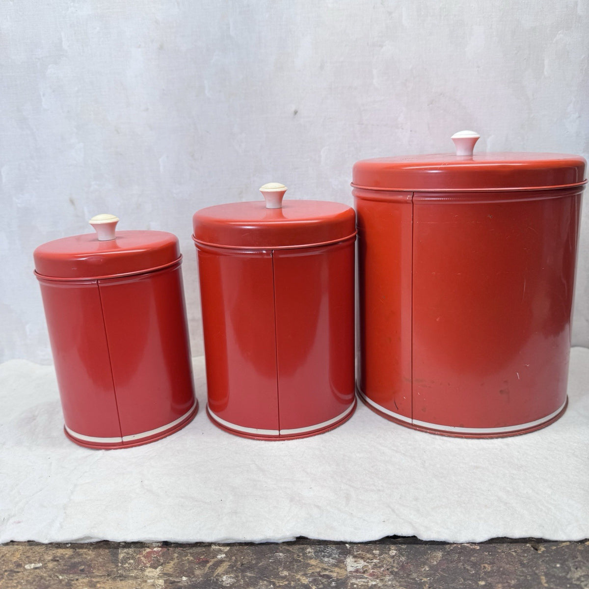 Red Nesting Kitchen Canister Set Of 3 Vintage