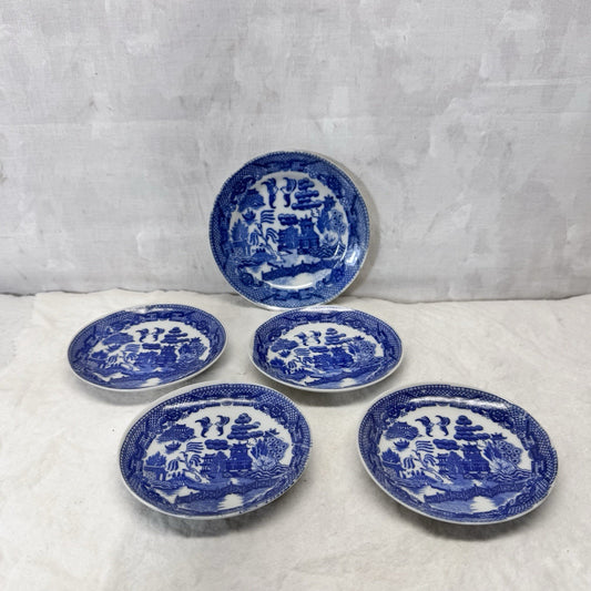 Willow Blue Pattern Japan 5 Small Plates Vintage 