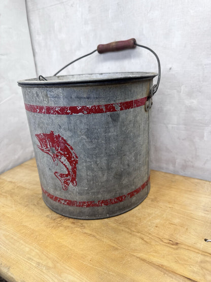 Metal Minnow Fishing Bucket Vintage #1231