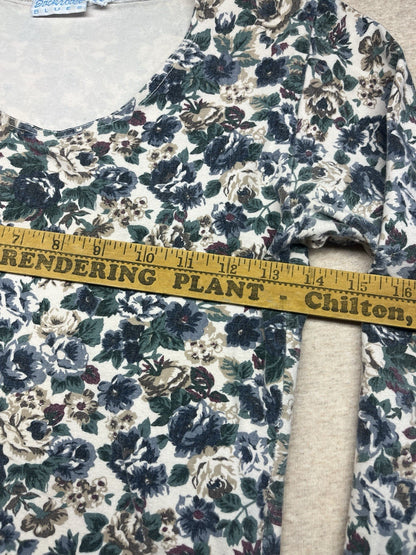 1980-90s Women’s Flowered L Sleeve Knit Body Suit