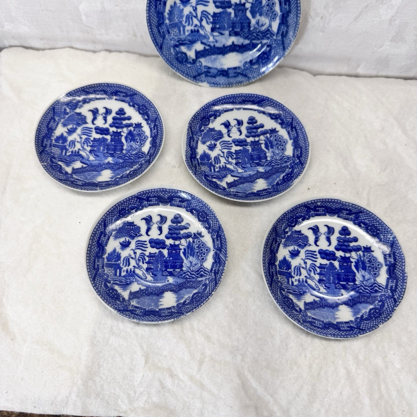 Willow Blue Pattern Japan 5 Small Plates Vintage 
