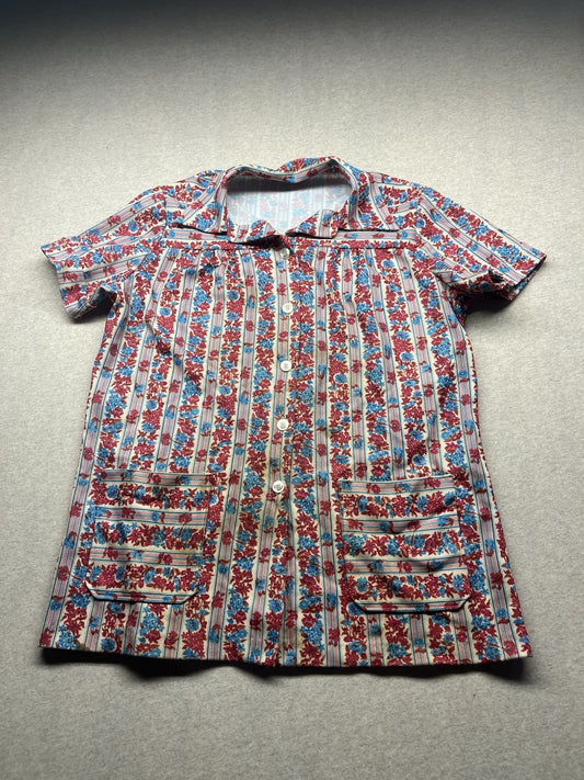 1970s Women’s Knit Flowered Print Top W/pockets