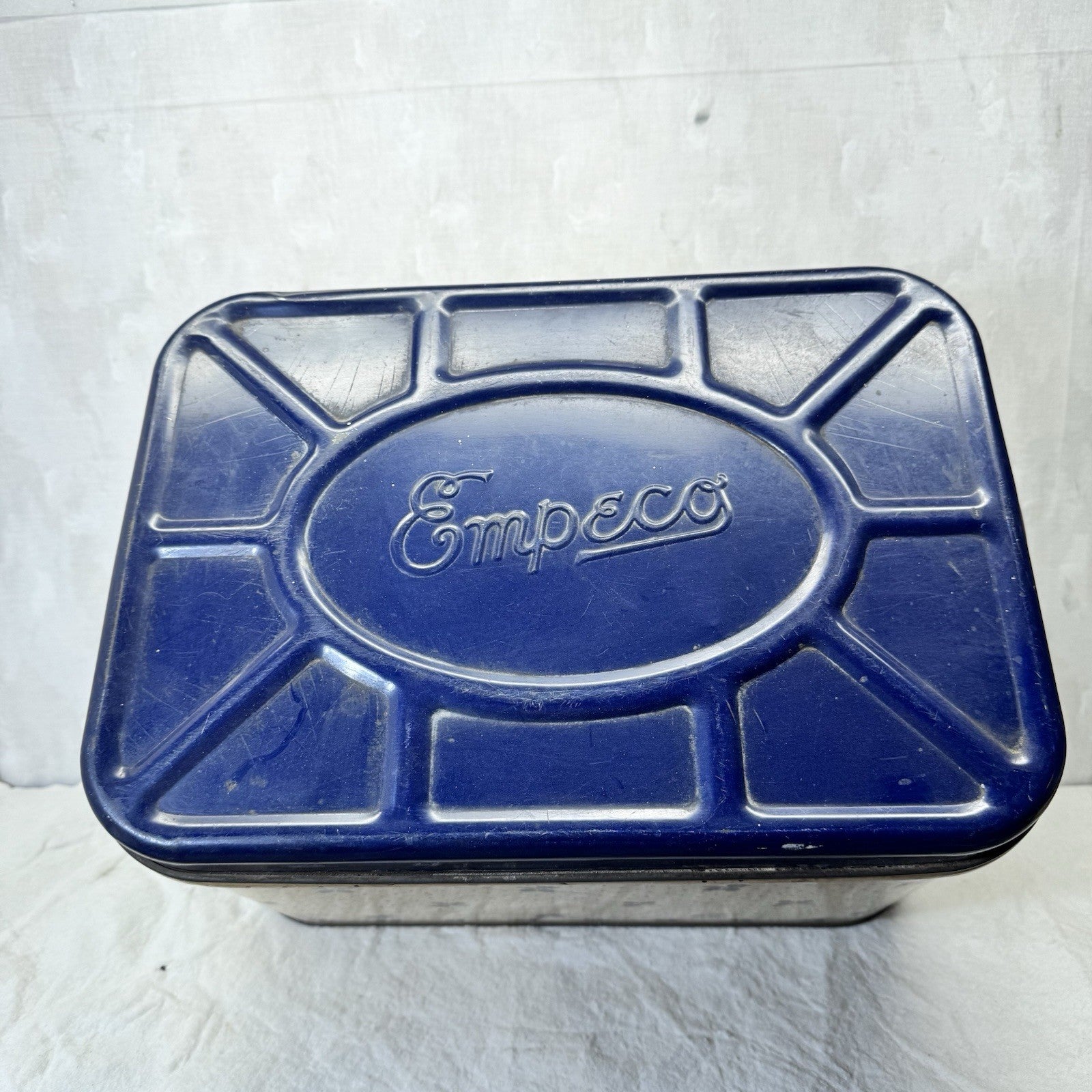Empeco Blue Cream Tan Kitchen Bread Box Tin