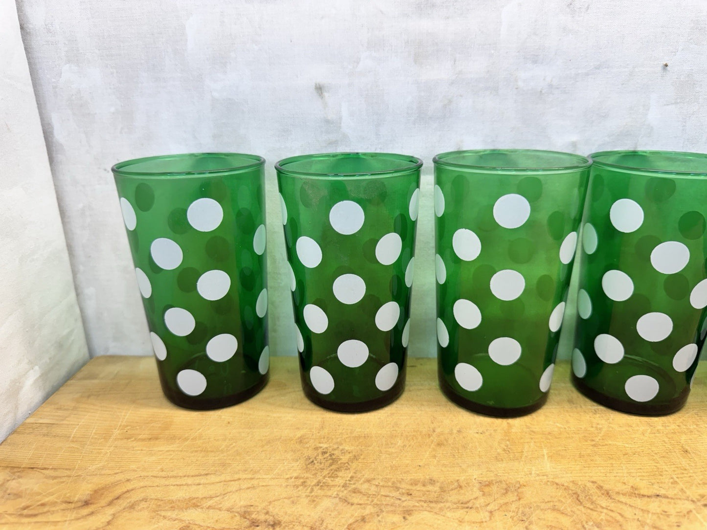 Vintage MCM Green Anchor Hocking Dots 6 Juice Glasses #1342