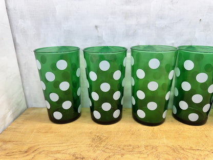 Vintage MCM Green Anchor Hocking Dots 6 Juice Glasses #1342